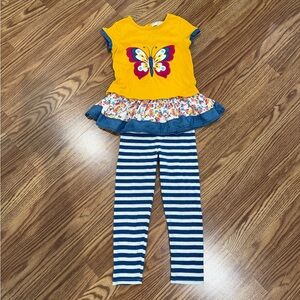 Emily Rose Yellow Butterfly Top with Blue Striped Leggings Matching Set